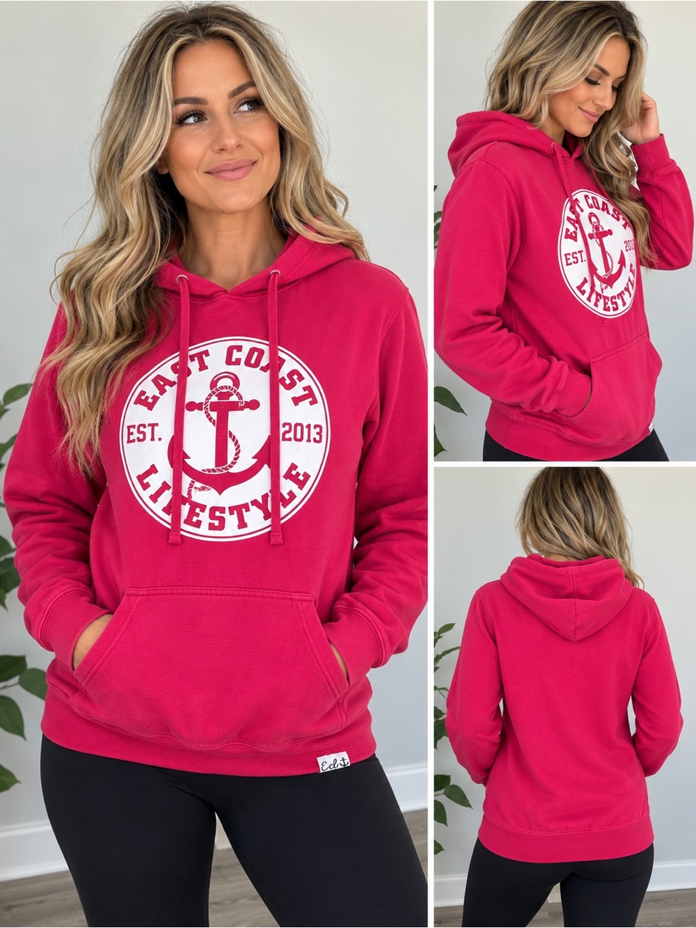 East Coast Lifestyle Pink Anchor Hoodie Women’s Large Pullover